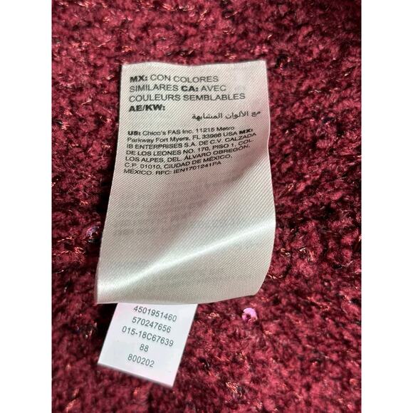 Chico's Knit Sweater Womens Size 3 US XL Burgundy Long Sleeve V-Neck Sequin - Picture 4 of 7